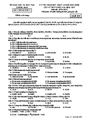 Đề thi khảo sát chất lượng học sinh Lớp 12 môn Hóa học năm 2017 - Mã đề H06 - Sở GD & ĐT Quảng Nam
